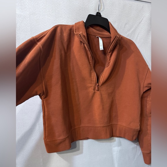 Fabletics Kat 1/2 Half Zip Cropped Pullover Sweatshirt Brown/Rust Orange Size L - Picture 5 of 5